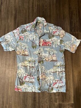 Vintage 1990s Men’s Bluewater Wear blue pink button down Hawaiian shirt sz M